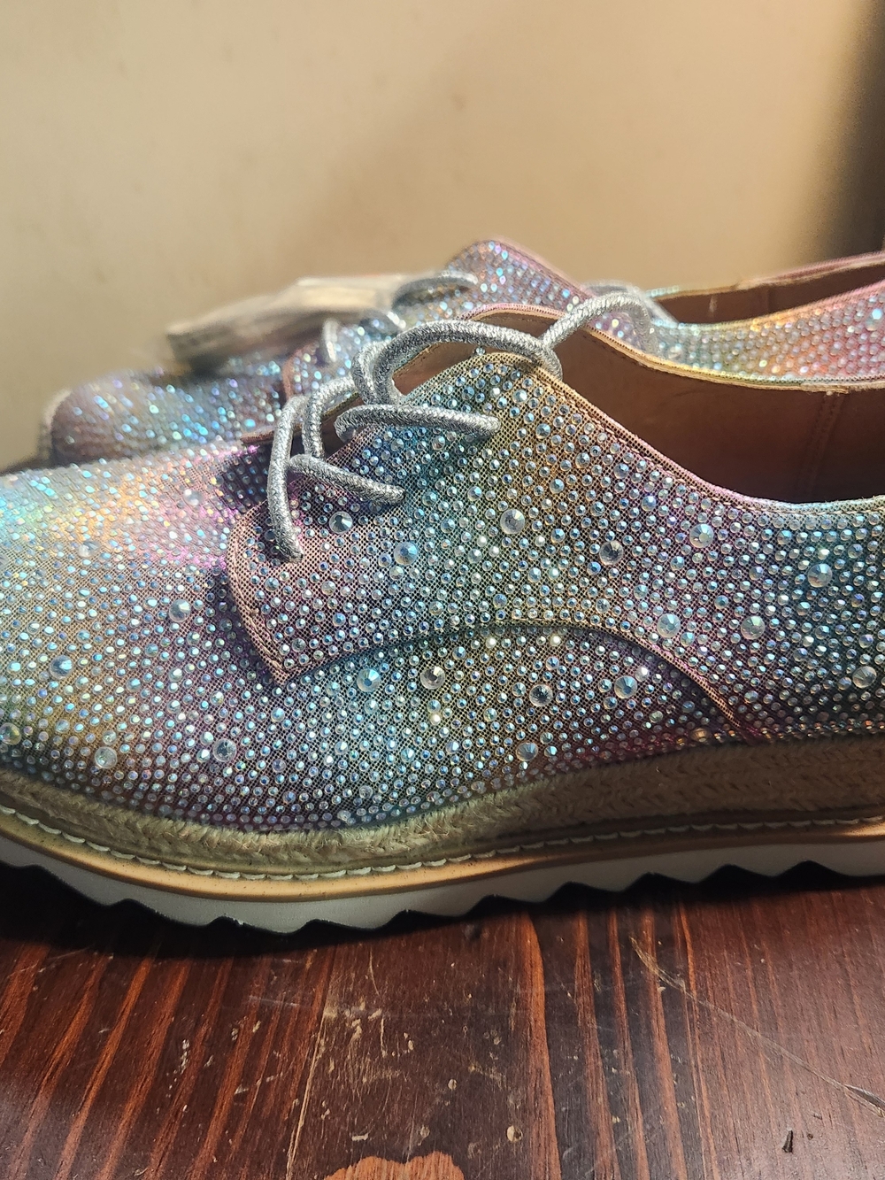 Women's Iridescent Rhinestone Lace-Up Shoes